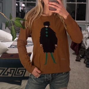 J. Crew Brown Sweater with Black and Green Design